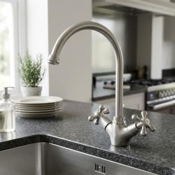 Aquanello Heritage Ascot Classic Kitchen Nostalgic Stainless Steel Kitchen Faucet with Round Spout NB-4003-HA